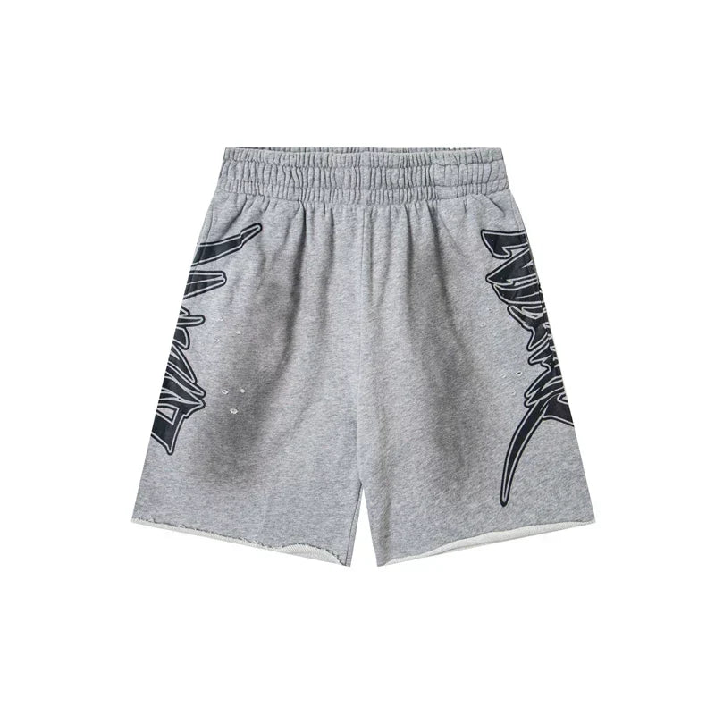 Mixed Emotion Grey Washed Gothic Graphic Sweat Shorts