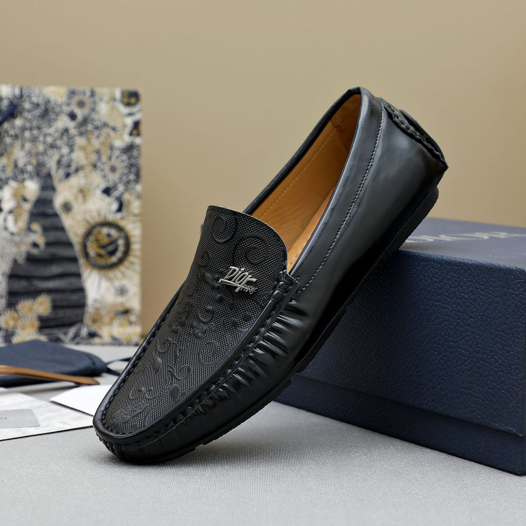 Dior Black Embossed Slip-On Loafers